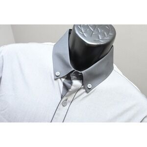 Express 1MX Shirt Mens Large Grey Contrast Collar Long Sleeve Fitted Stretch EUC